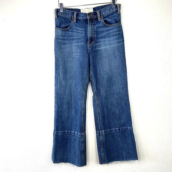 Free People Denim - Free People Release Hem Wide Leg Denim Jeans Medium Wash High Waisted 28